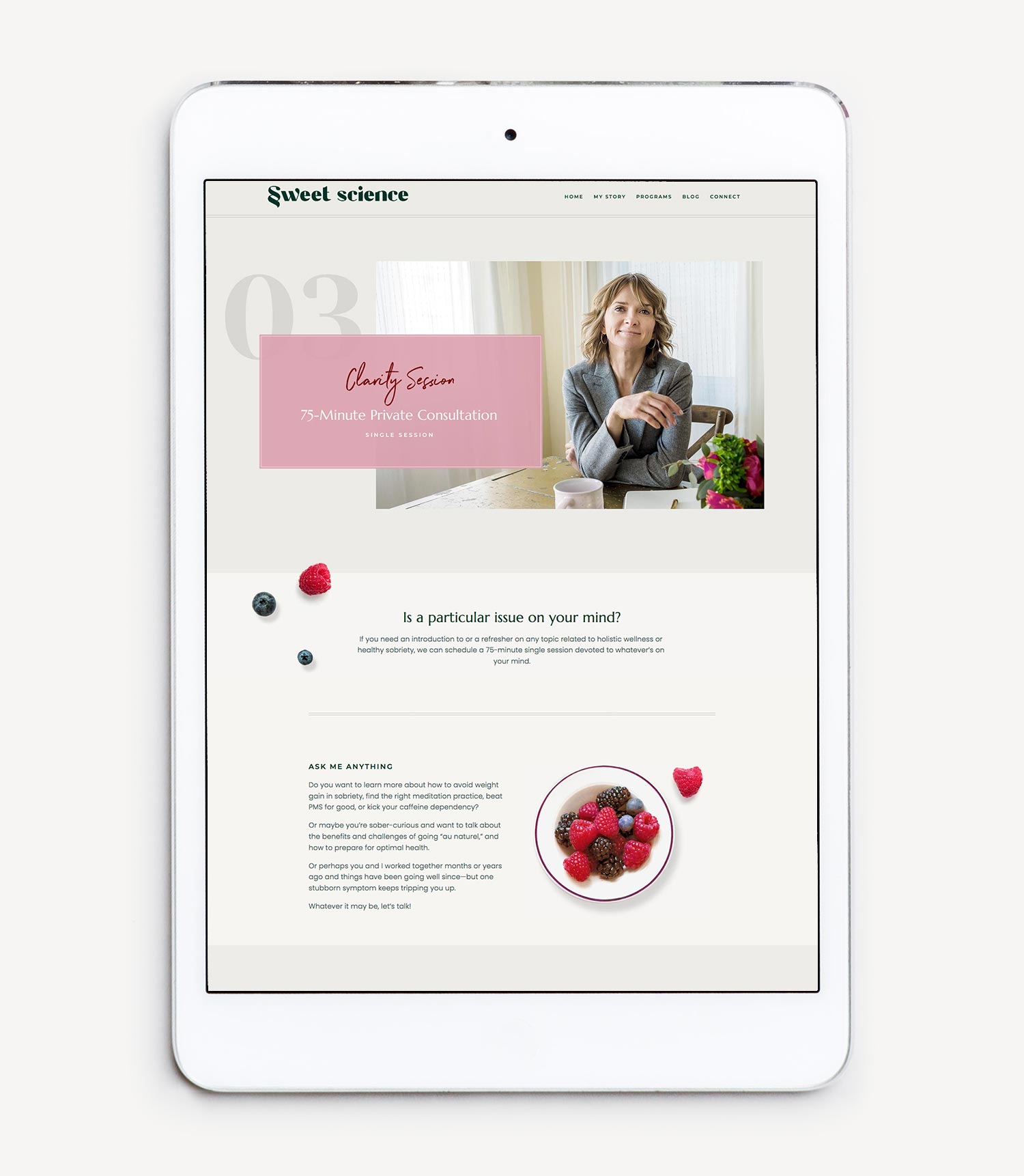 Sweet Science Health Coaching Program Clarity Session iPad Responsive Web Design