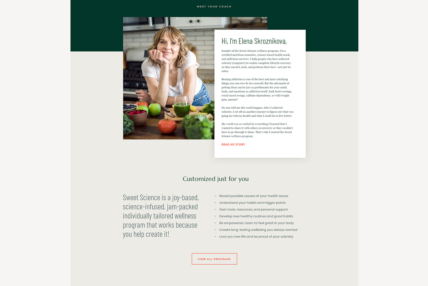 Sweet Science Wellness and Nutrition Website Design Meet Your Coach