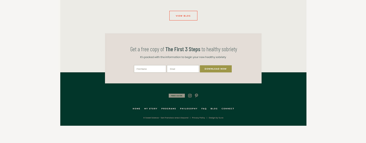 Sweet Science Wellness and Nutrition Website Design Footer